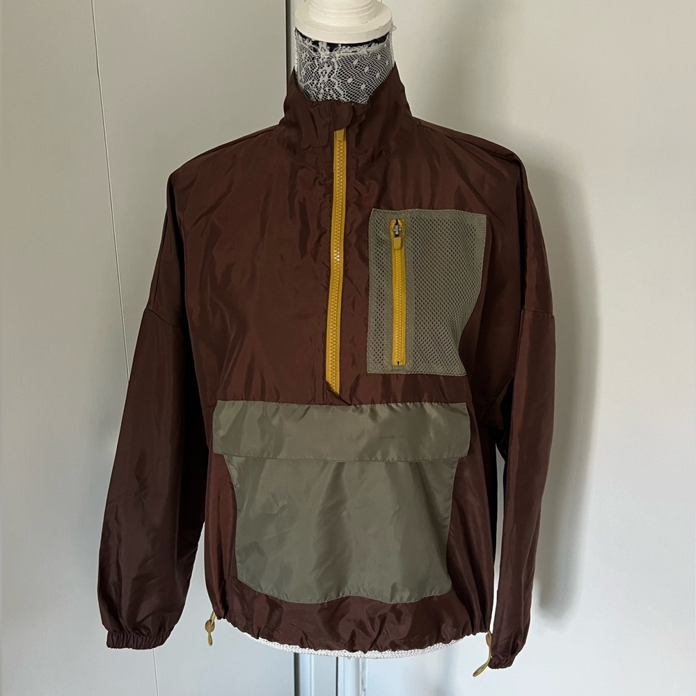 Fabletics Women’s Small Brown Half Zip Anorak Windbreaker Utility Pullover Jacke